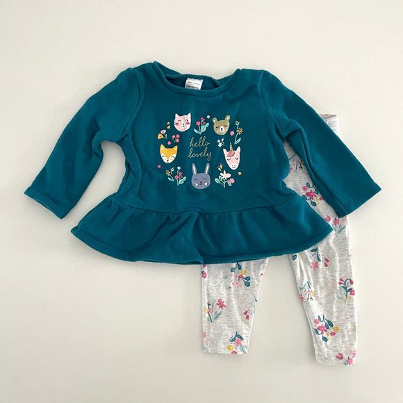 Carter's Hello Lovely Peplum Top & Printed Leggings Set - 9 Months - Picture 1 of 1